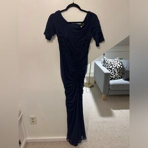 Tadashi Shoji Womens Navy Pleats Ruching Long Evening Mermaid Dress Gown PS